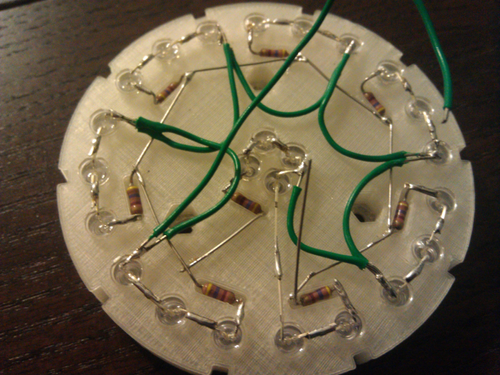 Assembly diagram. Back of crystal showing wiring of LEDs.